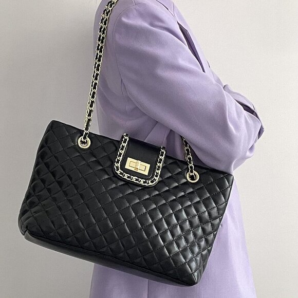 Premium Quilted Tote Handbag for Women - Adjustable Straps, 2 Sizes Available - Picture 6 of 8